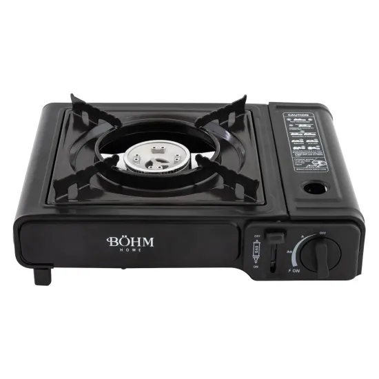 Plita cu un arzator pe gaz Camping BÖHM BG-K-001+L, GPL, 2.3 kW, Racord metalic extern pentru furtun de gaz