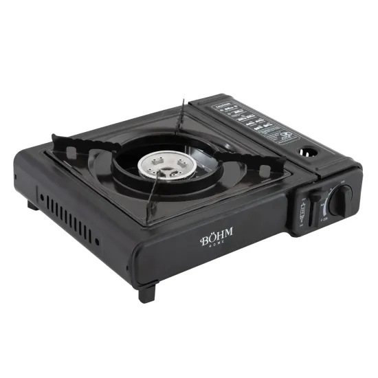 Plita cu un arzator pe gaz Camping BÖHM BG-K-001+L, GPL, 2.3 kW, Racord metalic extern pentru furtun de gaz