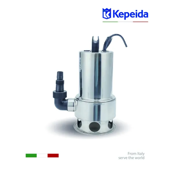 Pompă submersibilă pentru apă murdară KEPEIDA MVS750F, 750W, debit maxim 185 Litri/minut, înălțime maximă de refulare 10 metri, bobinaj 100% cupru, tehnologie și design italian