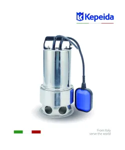 Pompă submersibilă pentru apă murdară KEPEIDA MVS750F, 750W, debit maxim 185 Litri/minut, înălțime maximă de refulare 10 metri, bobinaj 100% cupru, tehnologie și design italian