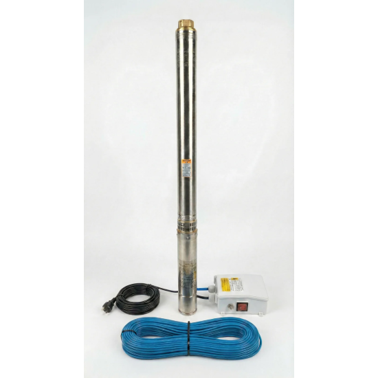 Pompa submersibila pentru put adanc KEPEIDA 3SPM227-0.75, 0,75 kW, otel inoxidabil, debit maxim 3.8 mc/ora, inalțime maxima de refulare 114 metri, bobinaj 100% cupru, tehnologie si design italian