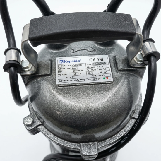 Pompa submersibila apa curata KEPEIDA WQD-750BF, 0.75 kW, debit max 400 Litri/minut, inaltime maxima 14 metri, bobinaj 100% cupru, tehnologie si design italian