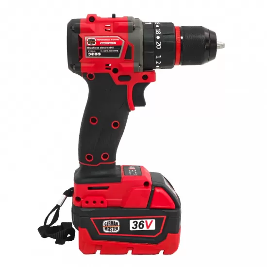 Bormasina German Meister Brushless 36V – Mandrina Metalica | 2 Acumulatori 36V 8Ah | Profesionala, Putere Maxima