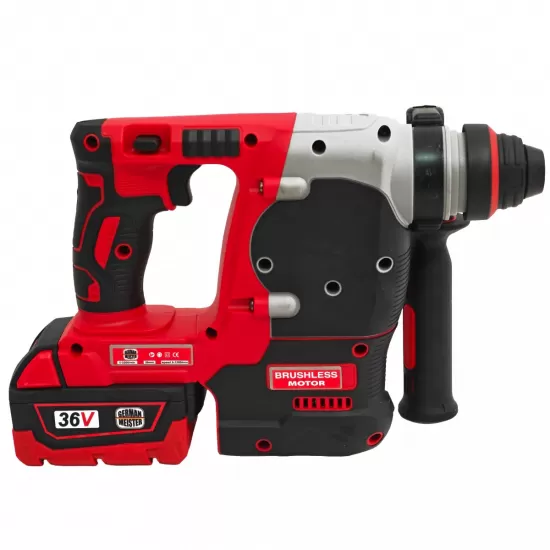 Trusa profesionala German Meister Rosu 36V 8Ah – Flex, Masina de gaurit, Masina de insurubat cu impact si Ciocan rotopercutor + 3 acumulatori si valiză