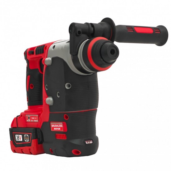 Trusa profesionala German Meister Rosu 36V 8Ah – Flex, Masina de gaurit, Masina de insurubat cu impact si Ciocan rotopercutor + 3 acumulatori si valiză