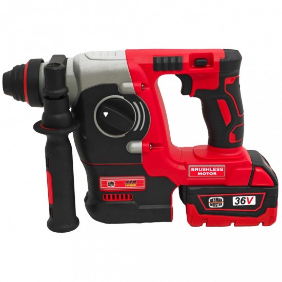 Trusa  profesionala German Meister cu 3 scule electrice, Bormasina impact,Flex,Ciocan rotopercutor + 2 acumulatori 36V 8Ah