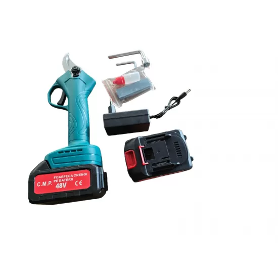 Foarfeca electrica Campion pentru vie si pomi, cu 2 acumulatori 48V 8Ah, albastra