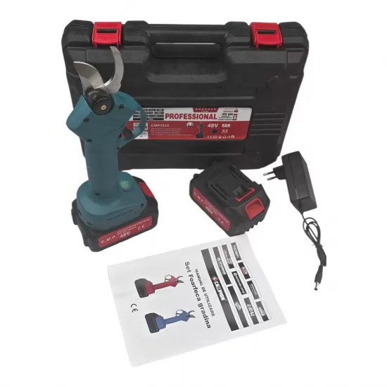 Foarfeca electrica Campion pentru vie si pomi, cu 2 acumulatori 48V 8Ah, albastra