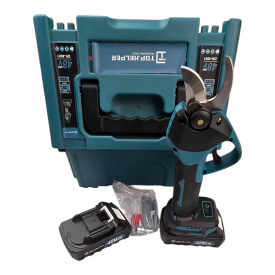 Foarfeca electrica profesionala de gradina Top Helper, cu 2 acumulatori 48V, 8ah, 4 trepte de deschidere a lamei, incarcator si valiza