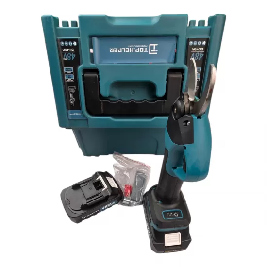 Foarfeca electrica profesionala de gradina Top Helper, cu 2 acumulatori 48V, 8ah, 4 trepte de deschidere a lamei, incarcator si valiza