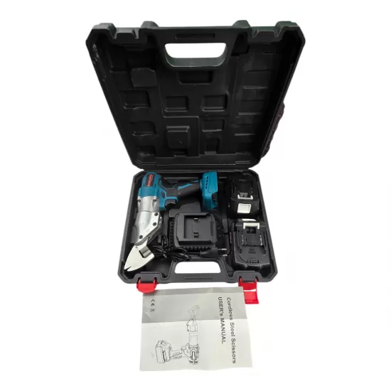 Foarfeca electrica profesionala pentru tabla OKOBONS, 48V, cu 2 acumulatori Li-Ion, încarcator și valiza de transport