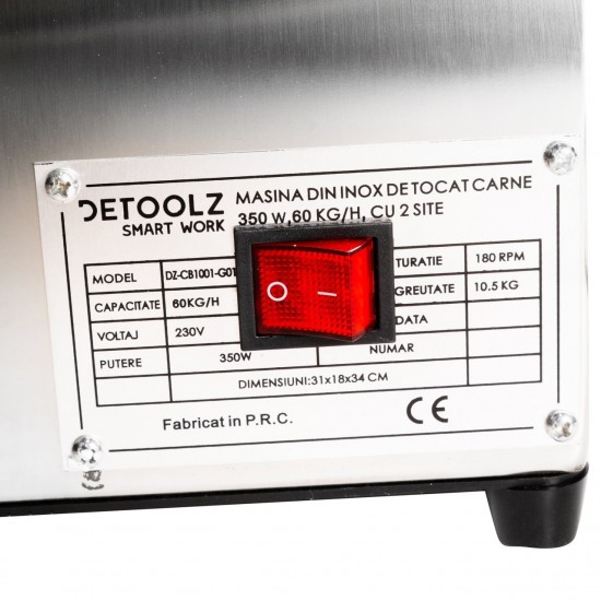 Masina de tocat carne Detoolz Mk8 60 kg/h, carcasa inox, 2 site