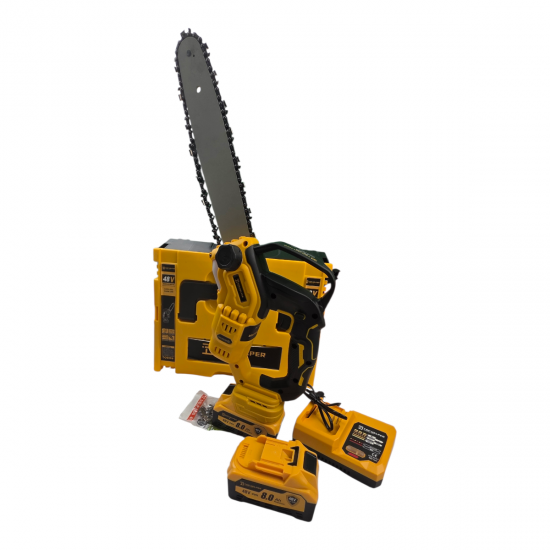 Mini drujba electrica Top Helper Galben cu acumulator, 48V 8Ah, 2 acumulatori, 2 lanturi, sistem ungere automat