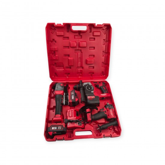 Trusa  profesionala German Meister cu 3 scule electrice, Bormasina impact,Flex,Ciocan rotopercutor + 2 acumulatori 36V 8Ah