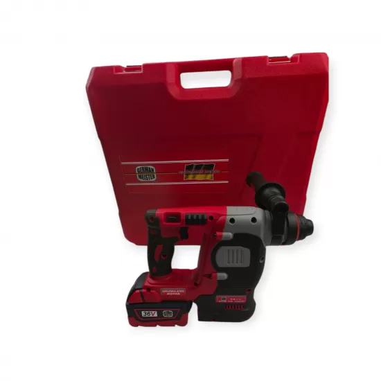 Trusa profesionala German Meister cu 3 scule electrice, Bormasina impact,Flex,Ciocan rotopercutor + 2 acumulatori 36V 8Ah