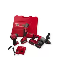 Trusa profesionala German Meister cu 3 scule electrice, Bormasina impact,Flex,Ciocan rotopercutor + 2 acumulatori 36V 8Ah 