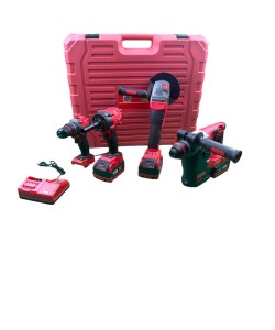 Trusa profesionala German Meister Rosu 36V 8Ah – Flex, Masina de gaurit, Masina de insurubat cu impact si Ciocan rotopercutor + 3 acumulatori si valiză