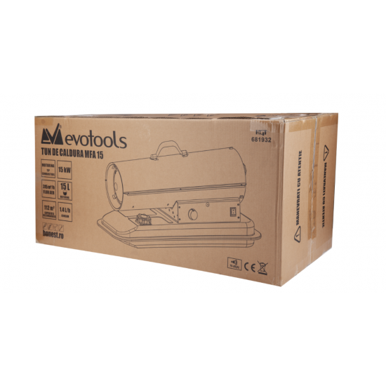Tun de caldura Evotools 15kW, incalzire-150 mp,Flux de aer: 315 m³,Capacitate rezervor: 15L