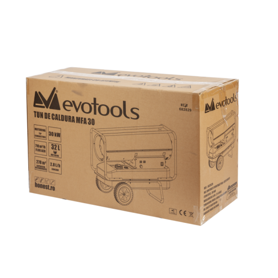 Produs resigilat Tun de caldura Evotools, 30 kw , incalzire 300 mp,Flux de aer: 710m³/h,Capacitate rezervor: 32L