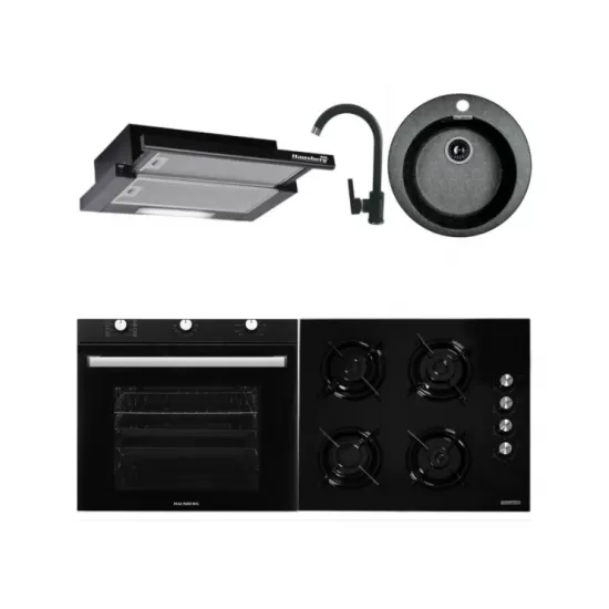 Pachet Cuptor incorporabil HB-8053NG, Electric, Putere 2225 W, 71 l, Clasa A, Plita HB-563NG, 4 arzatoare, Gaz, Sticla, Hota telescopica HB-1285NG, absorbtie 420 m3/h, 2 motoare, Chiuveta bucatarie HB-9500NG, compozit granit, Baterie HB-F5000, Negru Pachet Cuptor incorporabil HB-8053NG, Electric, Putere 2225 W, 71 l, Clasa A, Plita HB-563NG, 4 arzatoare, Gaz, Sticla, Hota telescopica HB-1285NG, absorbtie 420 m3/h, 2 motoare, Chiuveta bucatarie HB-9500NG, compozit granit, Baterie HB-F5000, Negru