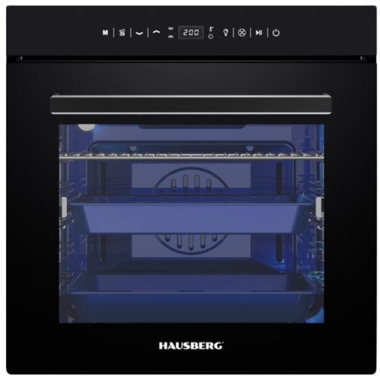 Cuptor electric incorporabil HAUSBERG HB-8046NG, 2550W, Capacitate 88L, 20 programe, Ventilator, Digital, Negru