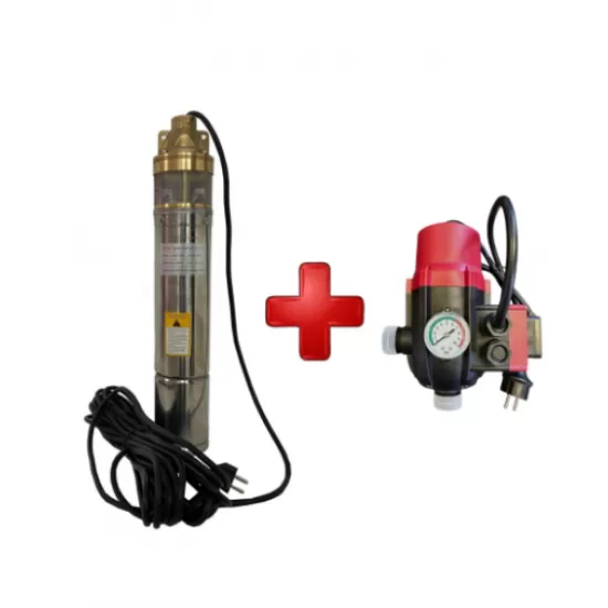Pompa Submersibila cu Turbina DRK, Model 4SKM-100, 0.75 KW + Presostat Electronic DRK, Model PC-13ab Pompa Submersibila cu Turbina DRK, Model 4SKM-100, 0.75 KW + Presostat Electronic DRK, Model PC-13ab