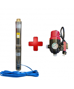 Pompa submersibila cu turbina DRK 3.5SDM2-8, cablu de alimentare 15 metri + Presostat Electronic DRK cu priza, Model PC-13AB