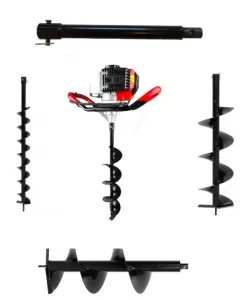 Pachet motoburghiu pamant, German Meister 8 Cp, 8000 Rpm, set burghie pamant 100, 150, 200 si 300mm si prelungitor burghiu 100mm