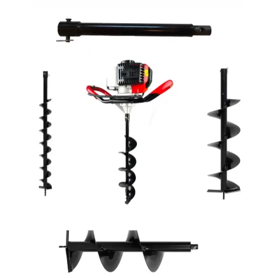 Pachet motoburghiu pamant, German Meister 8 Cp, 8000 Rpm, set burghie pamant 100, 150, 200 si 300mm si prelungitor burghiu 100mm