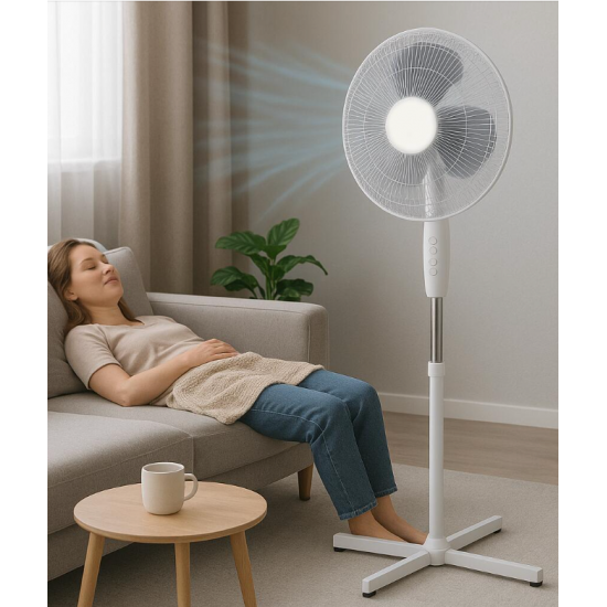 Ventilator cu picior HAUSBERG XB-110, 55w, 16 inch, 3 viteze, oscilatie, inaltime reglabila, Alb
