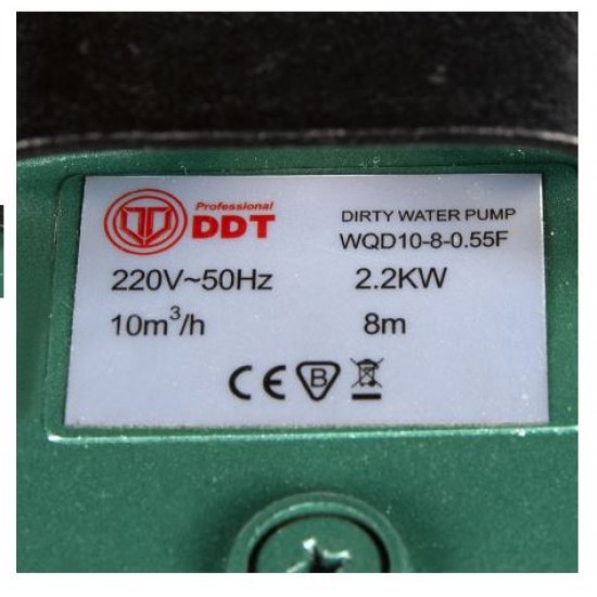 Pompa submersibila apa murdara, cu plutitor, fara tocator, DDT, WQD10, 2200 W, 10 m³/h, 8 m