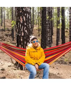 Hamac din Bumbac, 190×80 CM, 150KG rezistenta, Distantiere Lemn, Rucsac Transport Hamac din Bumbac, 190×80 CM, 150KG rezistenta, Distantiere Lemn, Rucsac Transport