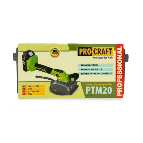 Ventuza pentru gresie pe acumulator PROCRAFT PTM20 1 x acumulator 20V/2Ah, 15.000 vibratii/min