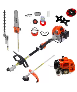 Motocoasa pe benzina 5 în 1 German Meister, Tijă Prelungitoare, Motocoasă, Trimmer, Cap drujba și Foarfecă pentru Gard Viu Motocoasa pe benzina 5 în 1 German Meister, Tijă Prelungitoare, Motocoasă, Trimmer, Cap drujba și Foarfecă pentru Gard Viu
