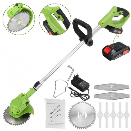 Motocoasa electrica cu 2 acumulatori 48V 18000 rpm brat ajustabil, 7 lame, 1 disc vidia