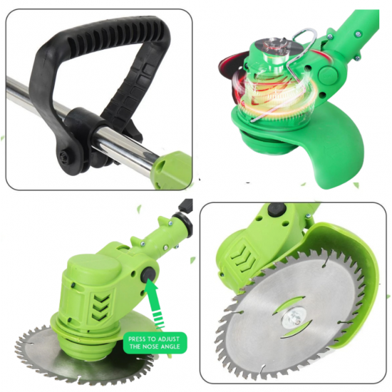 Motocoasa electrica cu 2 acumulatori 48V 18000 rpm brat ajustabil, 7 lame, 1 disc vidia