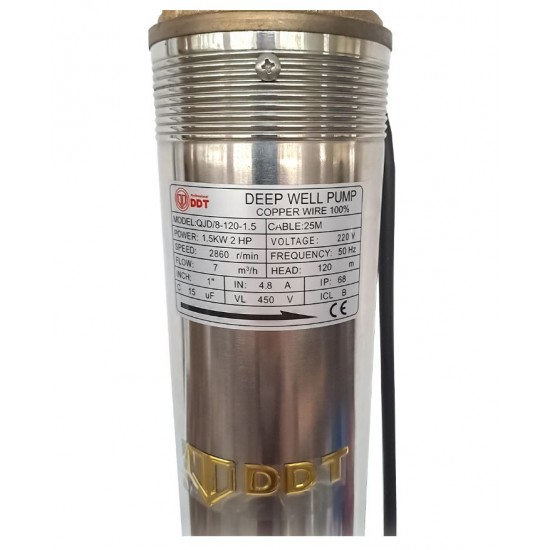 Pompa submersibila de adancime, DDT, 4QJD2-8, 1500 W, 8 turbine, 25 metri cablu