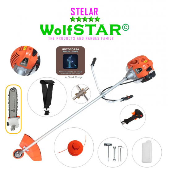 Motocoasa WolfSTAR© motor 2 timpi ALP, 6CP, 52cc, 11.000RPM + sistem taiere, Bundle Cap tip Drujba