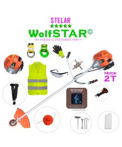 SET Motocoasa WolfSTAR© motor 2 timpi ALP, 6CP, 52cc, 11.000RPM + sistem taiere, EXTRA Accesorii