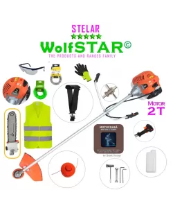 SET Motocoasa WolfSTAR© motor 2 timpi ALP, 6CP, 52cc, 11.000RPM + sistem taiere, EXTRA Accesorii+Cap Tip Drujba SET Motocoasa WolfSTAR© motor 2 timpi ALP, 6CP, 52cc, 11.000RPM + sistem taiere, EXTRA Accesorii+Cap Tip Drujba