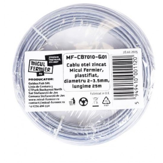 Cablu otel zincat Micul Fermier, plastifiat, diametru 2-3.5mm, lungime 25m