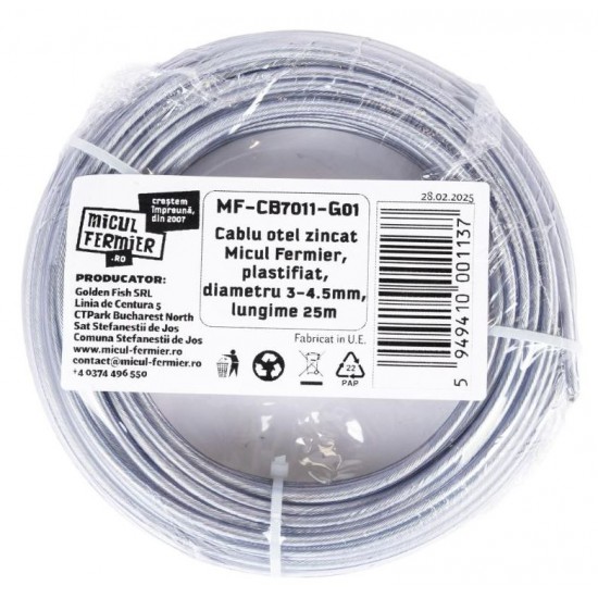 Cablu otel zincat Micul Fermier, plastifiat, diametru 3-4.5mm, lungime 25m