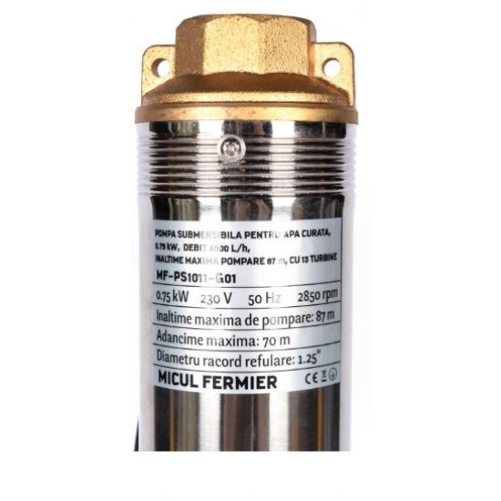 Pompa submersibila pentru apa curata Micul Fermier, 0.75KW, debit 4500l/h, inaltime maxima pompare 87m, 13 turbine
