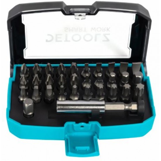 Set biti Detoolz, 32 de piese, cu prelungitor magnetic, material Cr-V