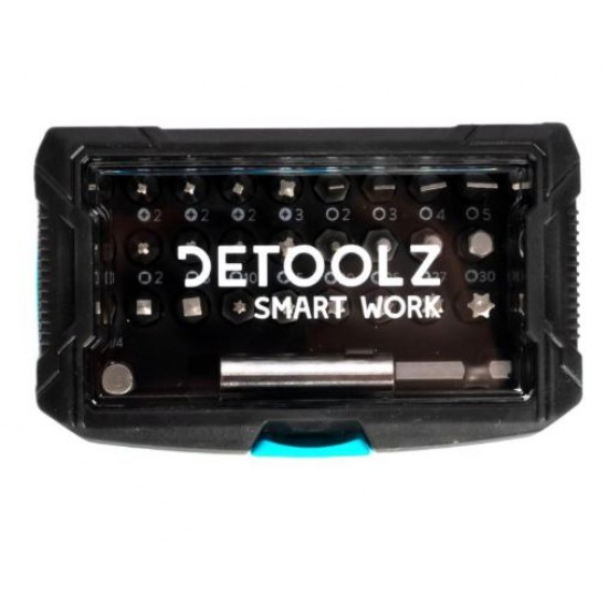 Set biti Detoolz, 32 de piese, cu prelungitor magnetic, material Cr-V