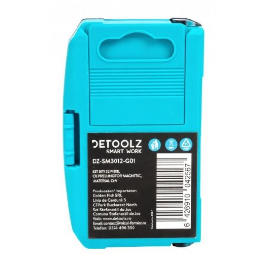 Set biti Detoolz, 32 de piese, cu prelungitor magnetic, material Cr-V