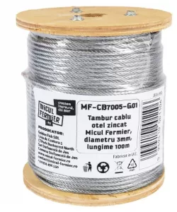Tambur cablu otel zincat Micul Fermier, diametru 3mm, lungime 100m Tambur cablu otel zincat Micul Fermier, diametru 3mm, lungime 100m