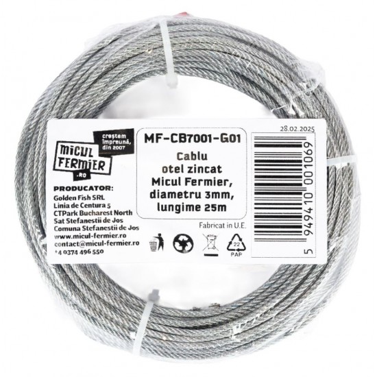Cablu otel zincat Micul Fermier, diametru 3mm, lungime 25m