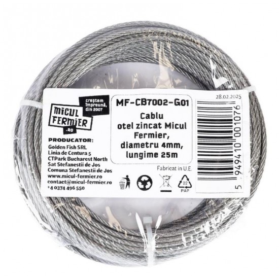 Cablu otel zincat Micul Fermier, diametru 4mm, lungime 25m