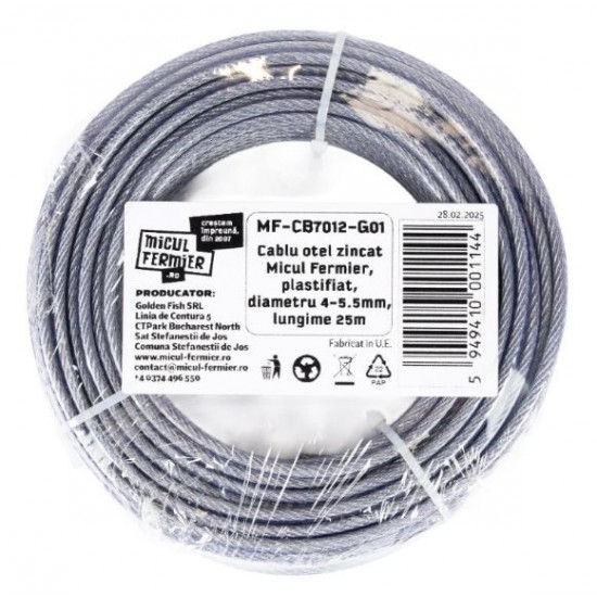 Cablu otel zincat Micul Fermier, plastifiat, diametru 4-5.5mm, lungime 25m
